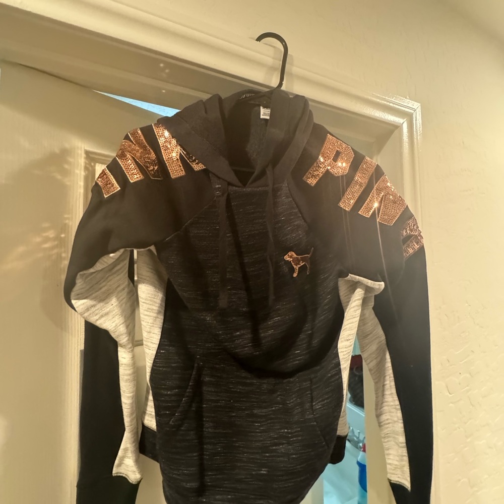 Black sequin bling  and Gold PINK Hoodie